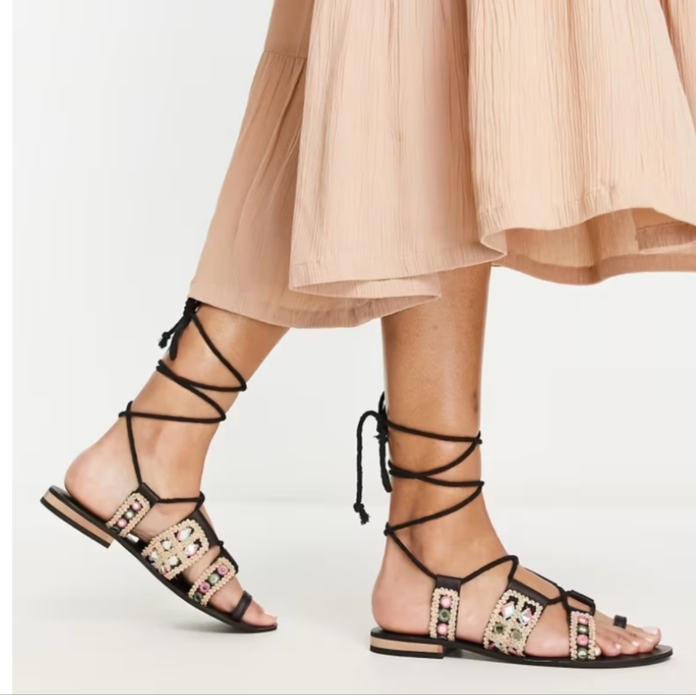 New Free People Leather Mantra Mirror Sandals in Black EU 39½